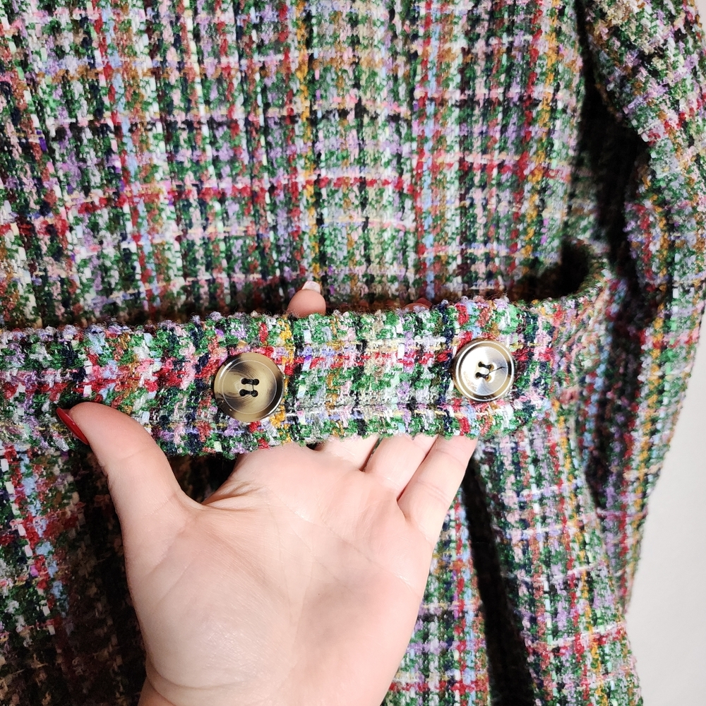 NWT Modcloth Multi Colored Tweed Flare Coat Removable Faux Fur Collar Small - Picture 9 of 16